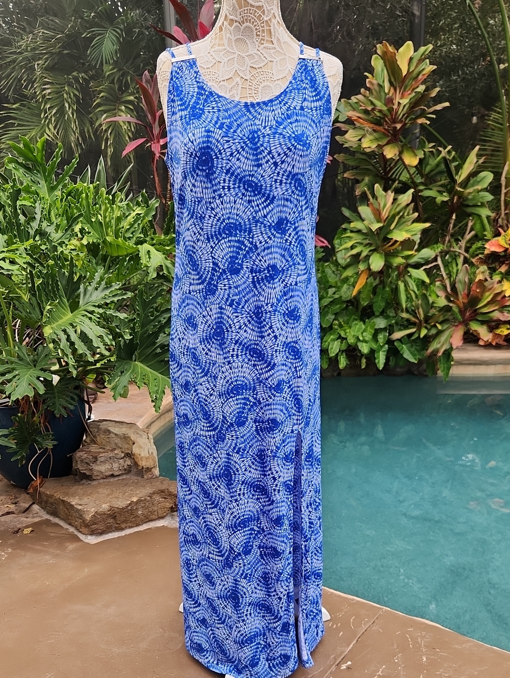 Michael Kors Blue and White Spiral Tie Dye Maxi Dress